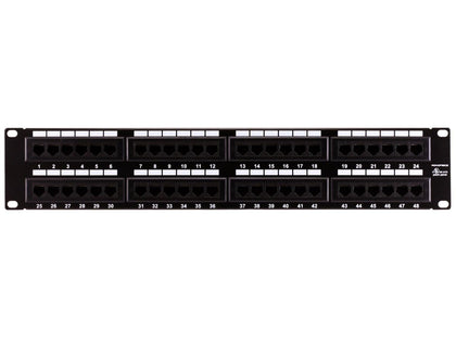 Monoprice Cat6 patch panel front view for organized, accessible port labeling.