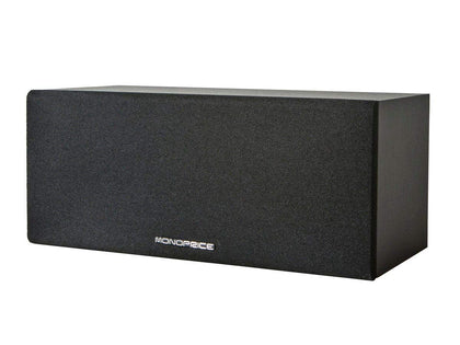 Monoprice center channel front view showing grille and clean design benefit clarity