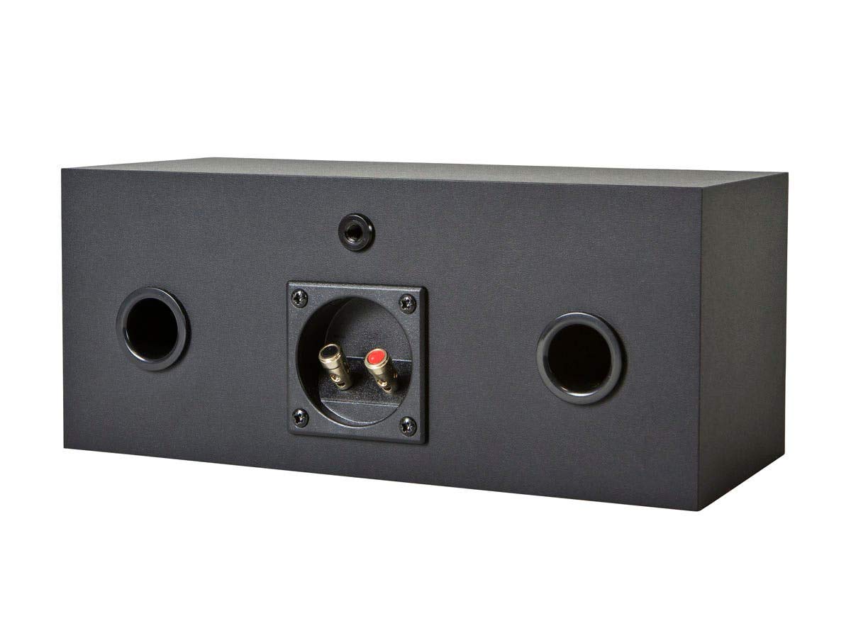 Monoprice center channel in living room setup anchoring dialogue and cinematic clarity