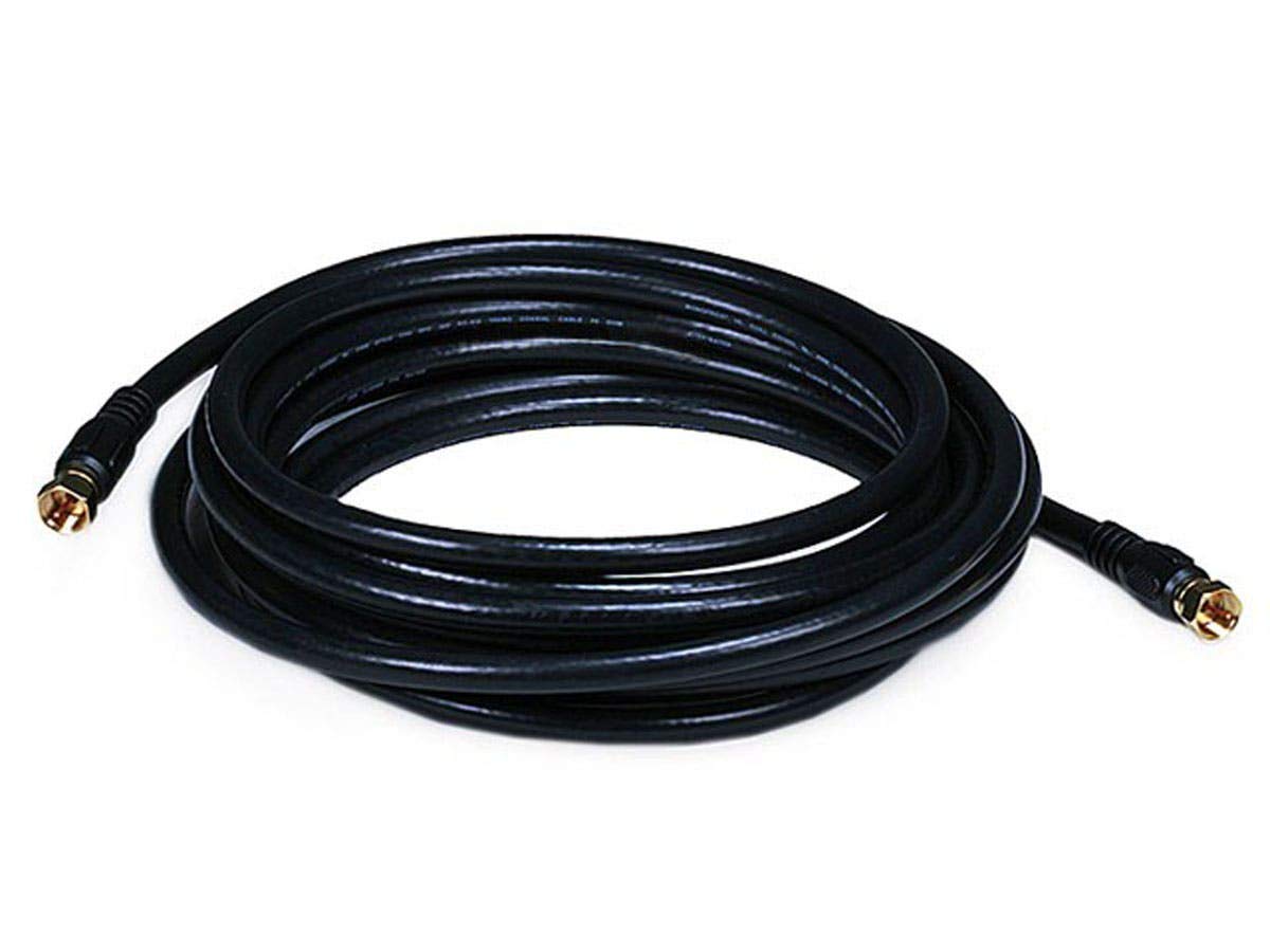 Monoprice RG-6 coaxial cable 15 ft black with durable copper-clad steel conductor for reliable video connections.