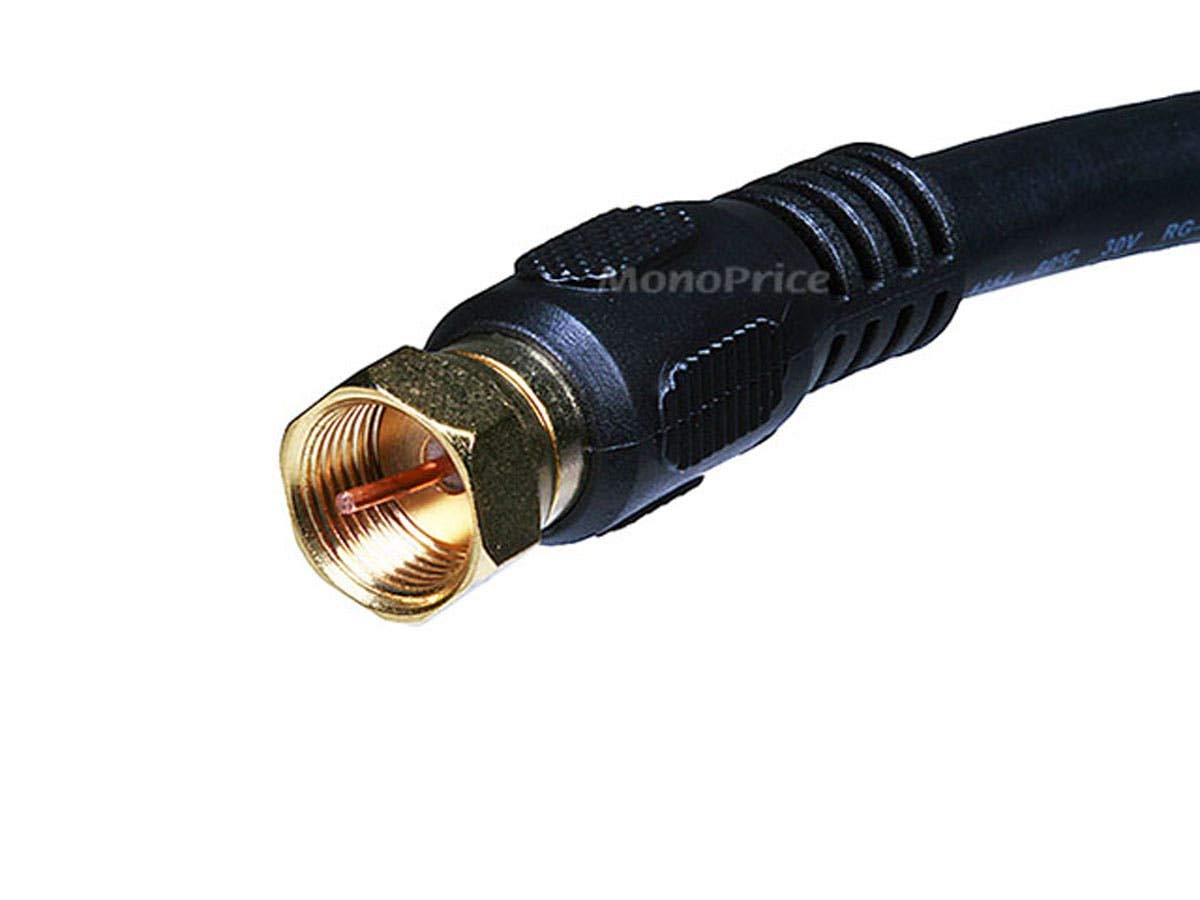 Monoprice RG-6 coaxial cable quad-shielded with gold-plated connectors for superior signal integrity.