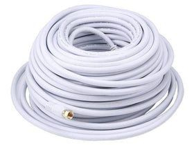 Monoprice 100ft RG6 coaxial cable coiled front view showing white jacket for neat installs