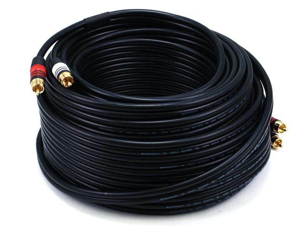 Monoprice RCA cable front plugs showing clean connection and durability
