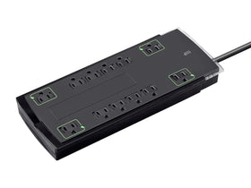 Monoprice front view slim surge protector showing 12 outlets and accessibility benefits