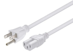 Monoprice front view white cord showing full 8ft length and plug ends for reliable reach