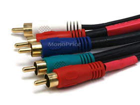 Monoprice gold-plated RCA close-up showing connector detail and coax shielding for stable signals