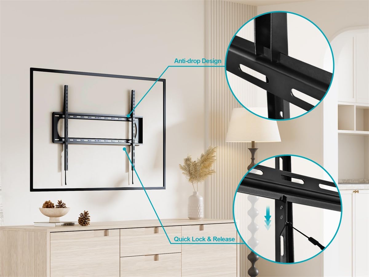 Monoprice mounted TV in living room demonstrating sleek look and space-saving