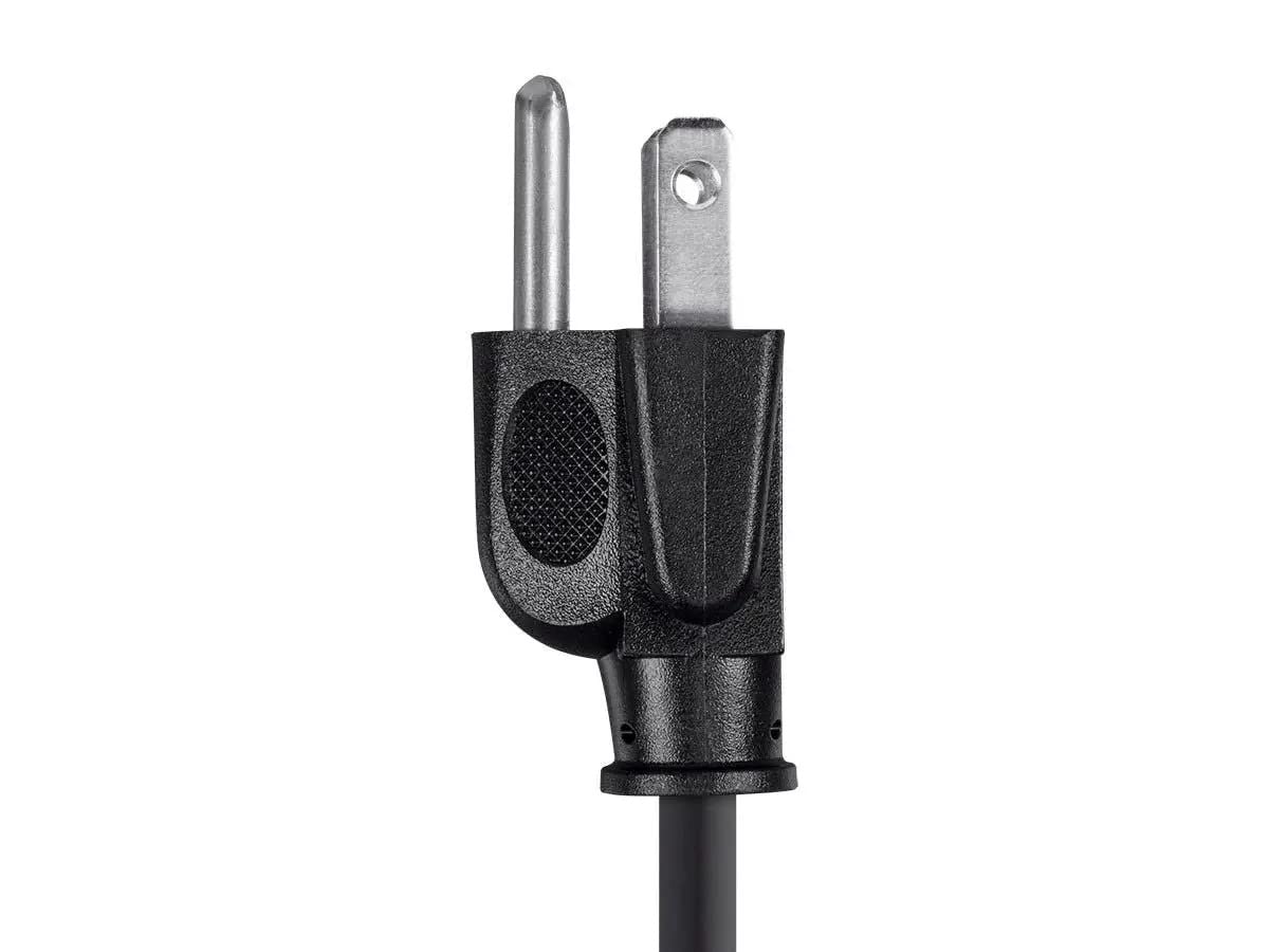 Monoprice cord plugged into a monitor demonstrating easy device connection and organized workspace benefit