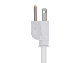 Coiled Monoprice 10 ft white power cord for easy storage