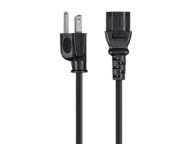 Close-up of Monoprice NEMA 5-15P plug showing grounded design for safe connections