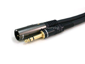 Monoprice cable close-up of molded strain relief and braided shield for durable performance