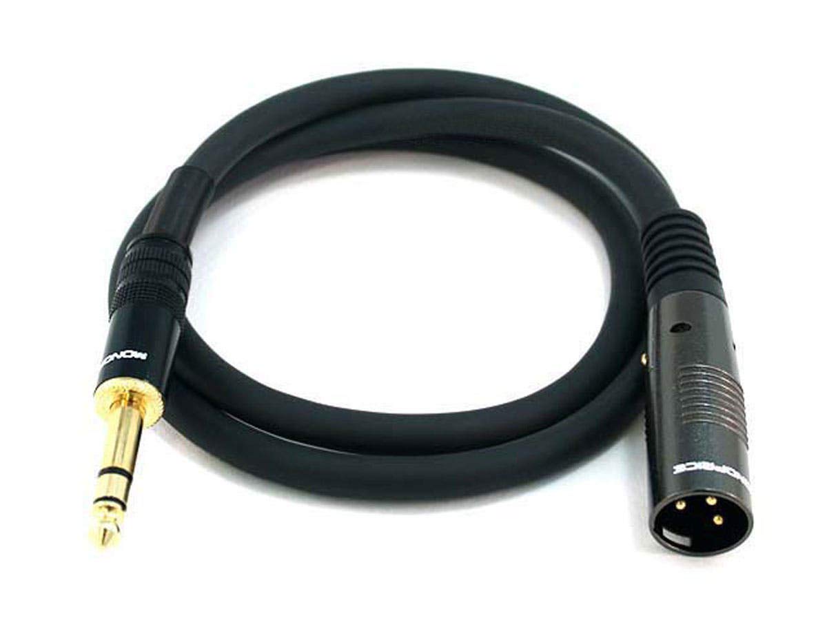 Monoprice Premier XLR to TRS front view showing connectors and gold plating for clean signal