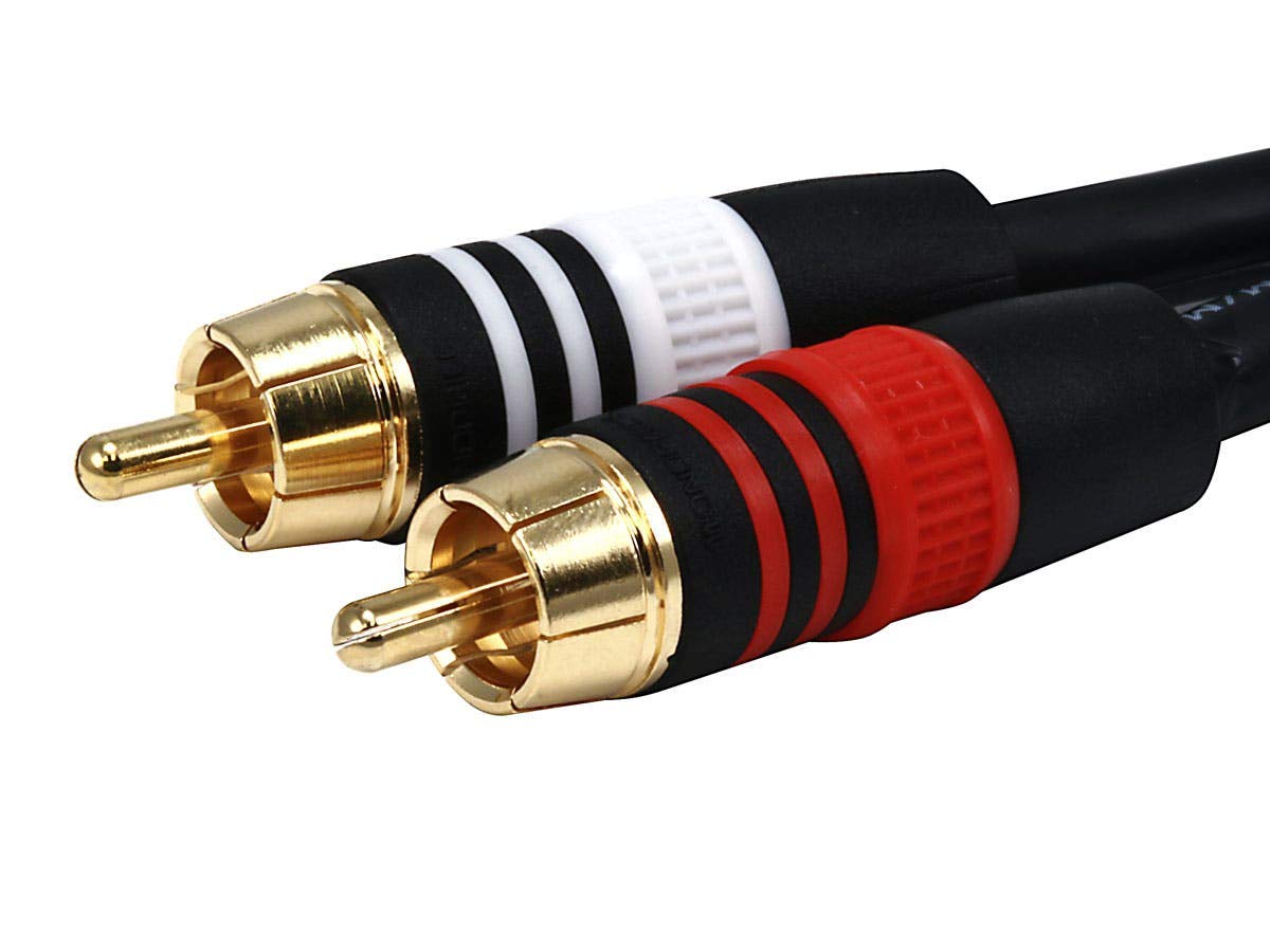 Monoprice Premium 2 RCA cable connectors with color-coded grips for easy installation.