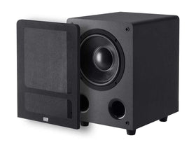 Monoprice Premium Select Subwoofer front view with an 8-inch driver delivering rich bass for movies.