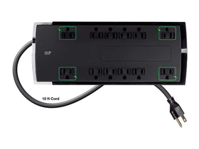 Monoprice protected and grounded LED lit to confirm active surge protection benefit