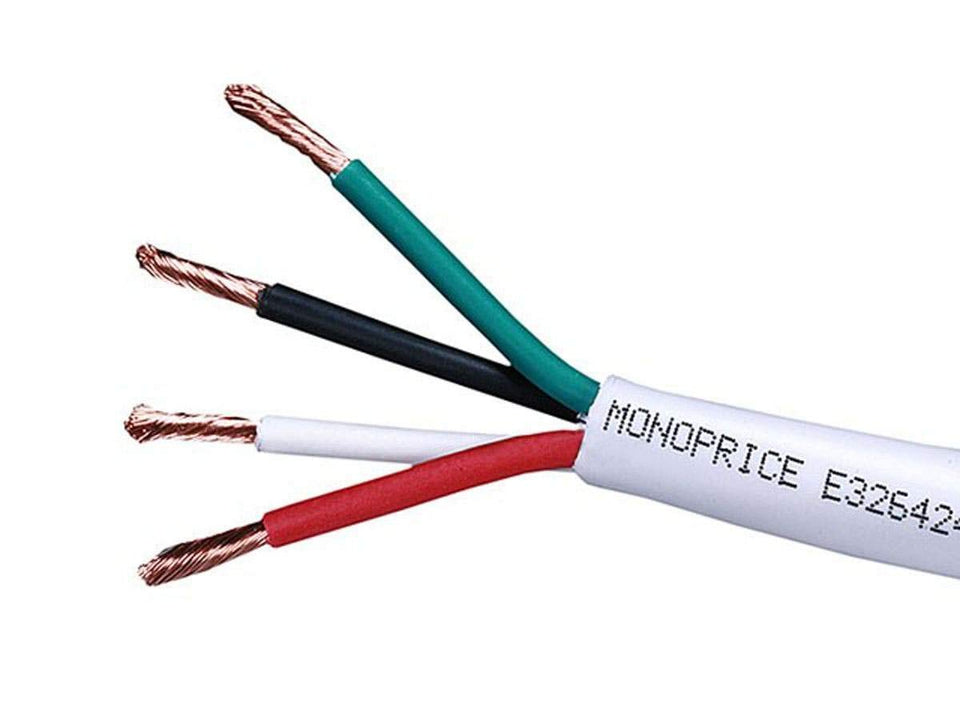 Monoprice rated speaker wire CL2 4 conductor in-wall safe for clean audio runs.
