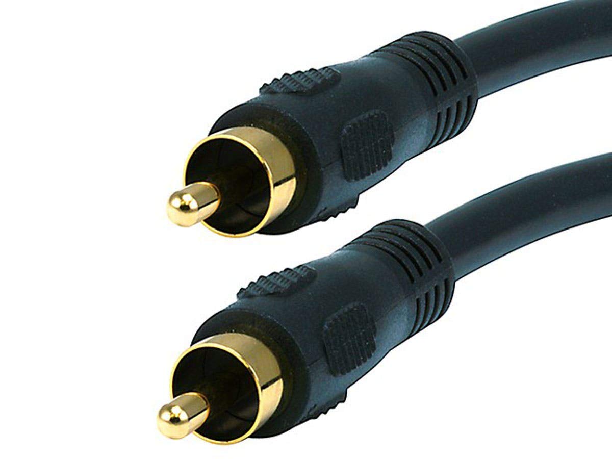 Monoprice 25 ft RCA male-to-male coaxial cable for stable home theater connections