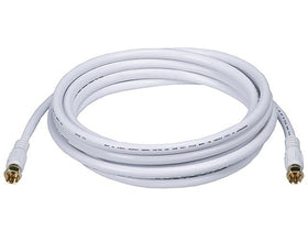 Monoprice RG6 quad-shield coaxial cable with F-type connector for reliable HD signal and low interference.