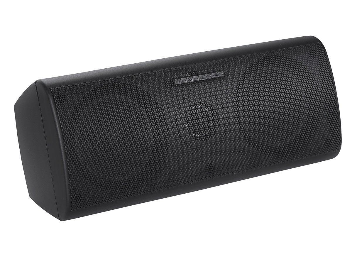 Monoprice satellite speaker wall-mount brackets enable secure placement on walls.
