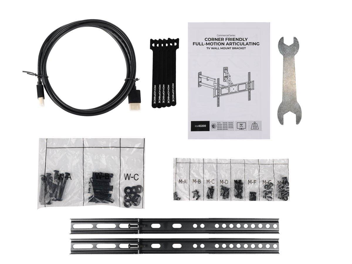Monoprice mount beside a 55-inch TV for scale, clarifying fit and compatibility visually