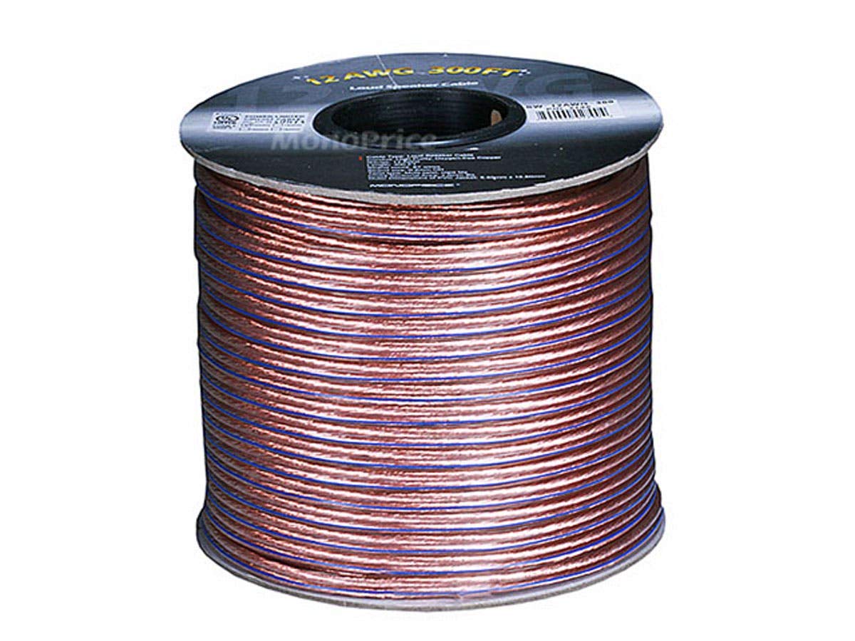Monoprice speaker wire with blue polarity stripe for easy, correct speaker wiring