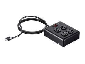 Monoprice surge protector 180 joules protects electronics in home office setups.