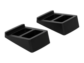 Monoprice Tilted Wedge desktop speaker stands pair directing sound toward you for clarity.
