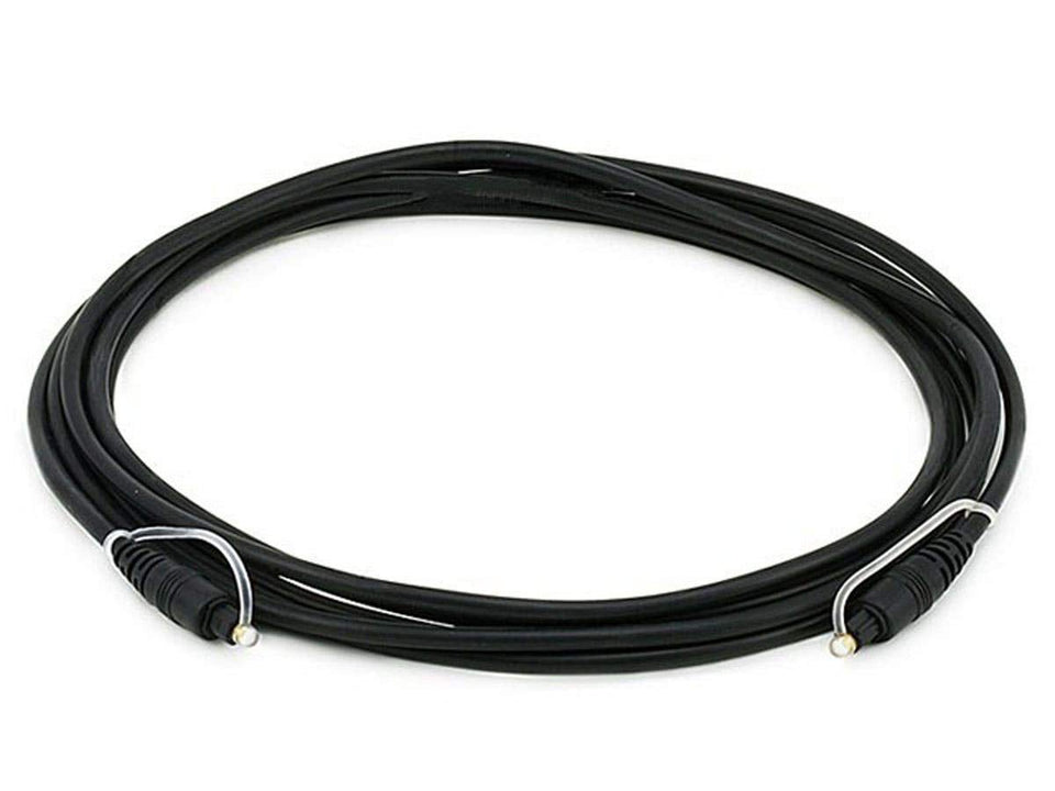Monoprice Toslink cable front connector showing gold-plated ferrule and secure fit for long-term use