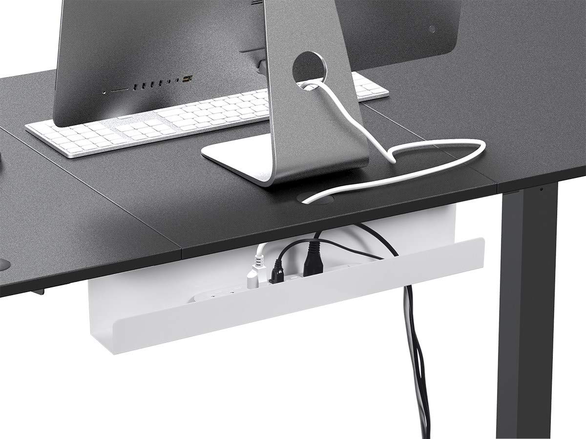 Monoprice under-desk cable tray durable-steel showcases a sturdy white finish.