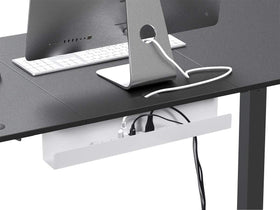 Monoprice under-desk cable tray durable-steel showcases a sturdy white finish.