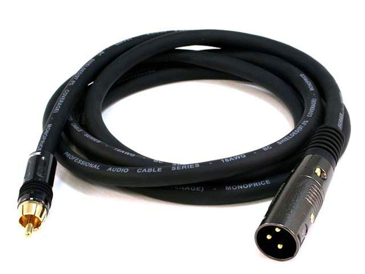 Monoprice XLR to RCA cable with E21Gold connectors for secure signal transfer.