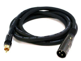 Monoprice XLR to RCA cable with E21Gold connectors for secure signal transfer.