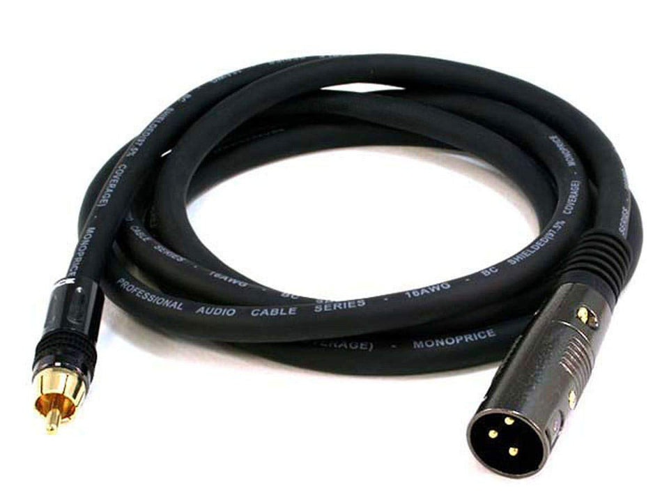 Monoprice XLR to RCA cable with E21Gold connectors for secure signal transfer.