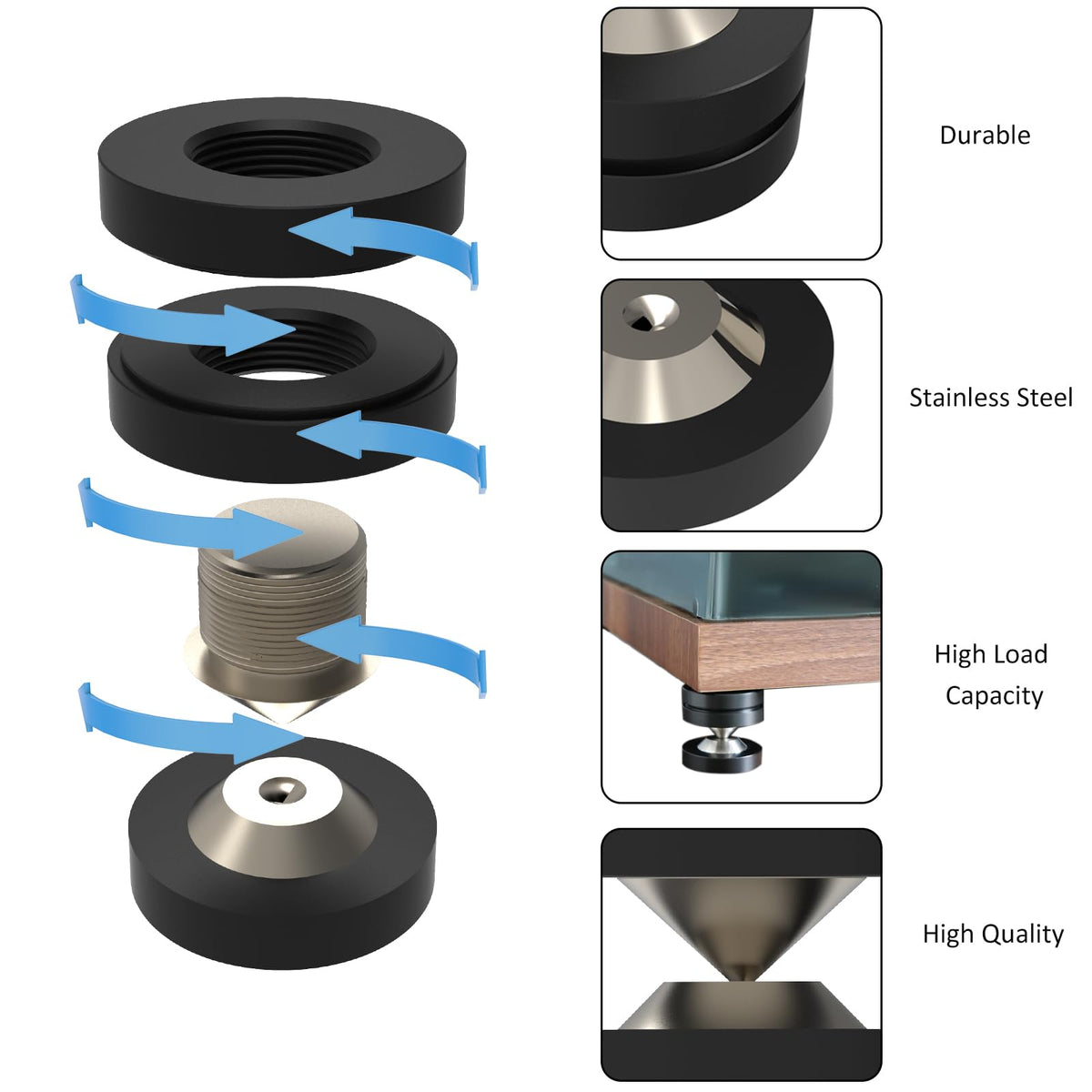 Monosaudio pad underside detail showing POM material, vibration damping benefit