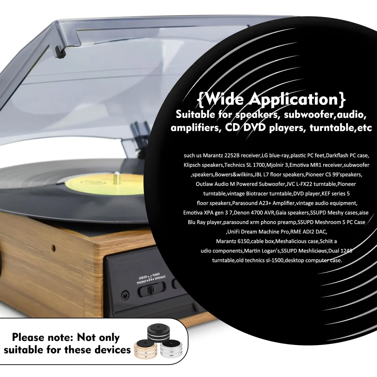Monosaudio detail of removable rubber ring showing damping and non‑slip benefit