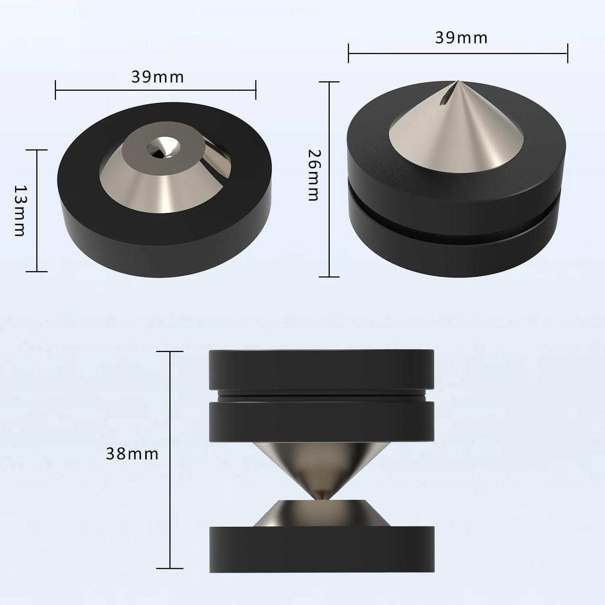Monosaudio speaker mounted in use with spikes, improved stability and bass clarity