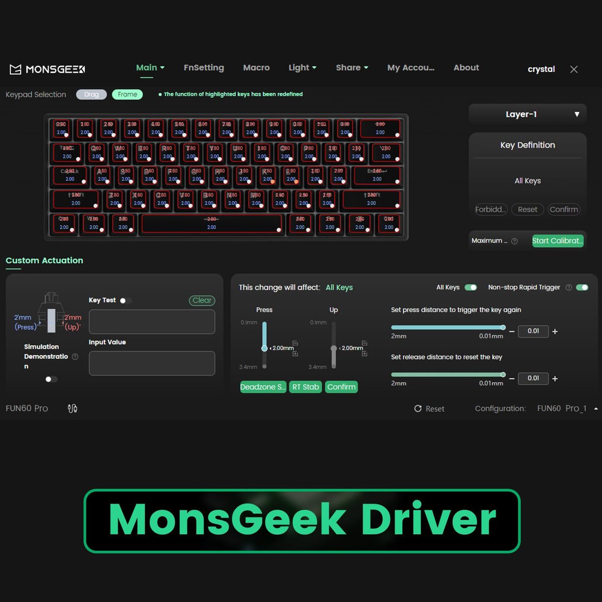 MONSGEEK FUN60 Pro on a gaming desk in lifestyle setup for ergonomic space saving