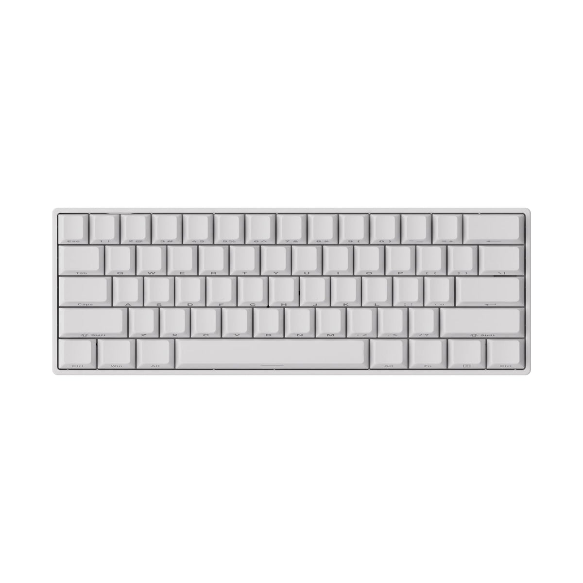 MONSGEEK front view of white 60% FUN60 Pro showing shine-through keys and clean layout for precision