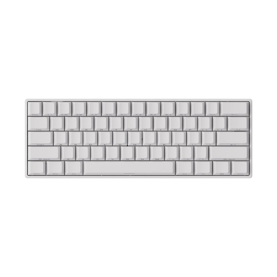 MONSGEEK front view of white 60% FUN60 Pro showing shine-through keys and clean layout for precision