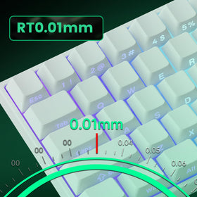 MONSGEEK keyboard next to a mouse and phone showing compact 60% size for easy transport benefit