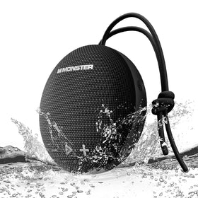 Monster 15W front view showing speaker grille and controls, clear sound on the go