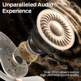 Monster AC210 open-ear headphones close-up of dual drivers for rich sound