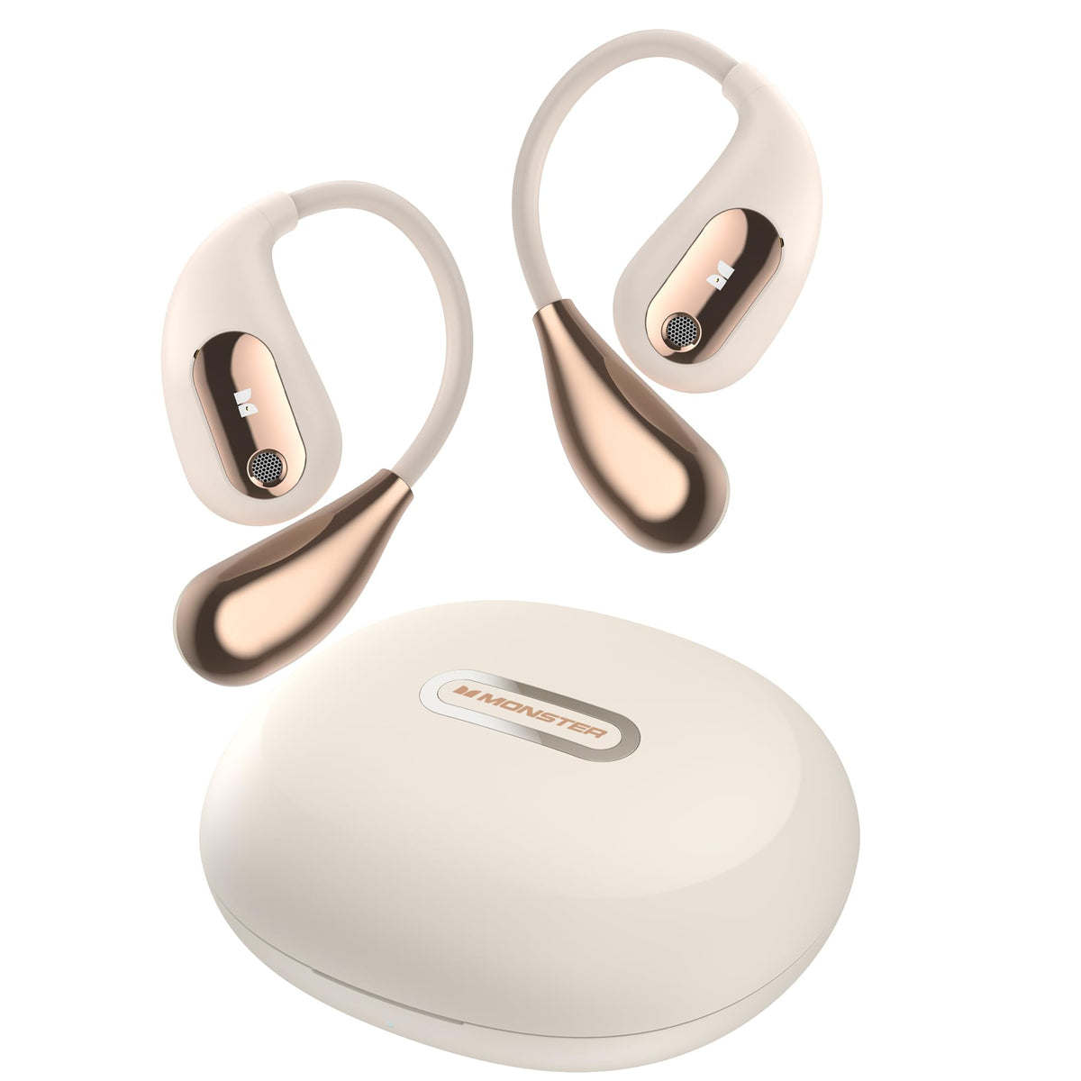 Monster AC210 open-ear headphones front view highlights comfortable fit for all day wear