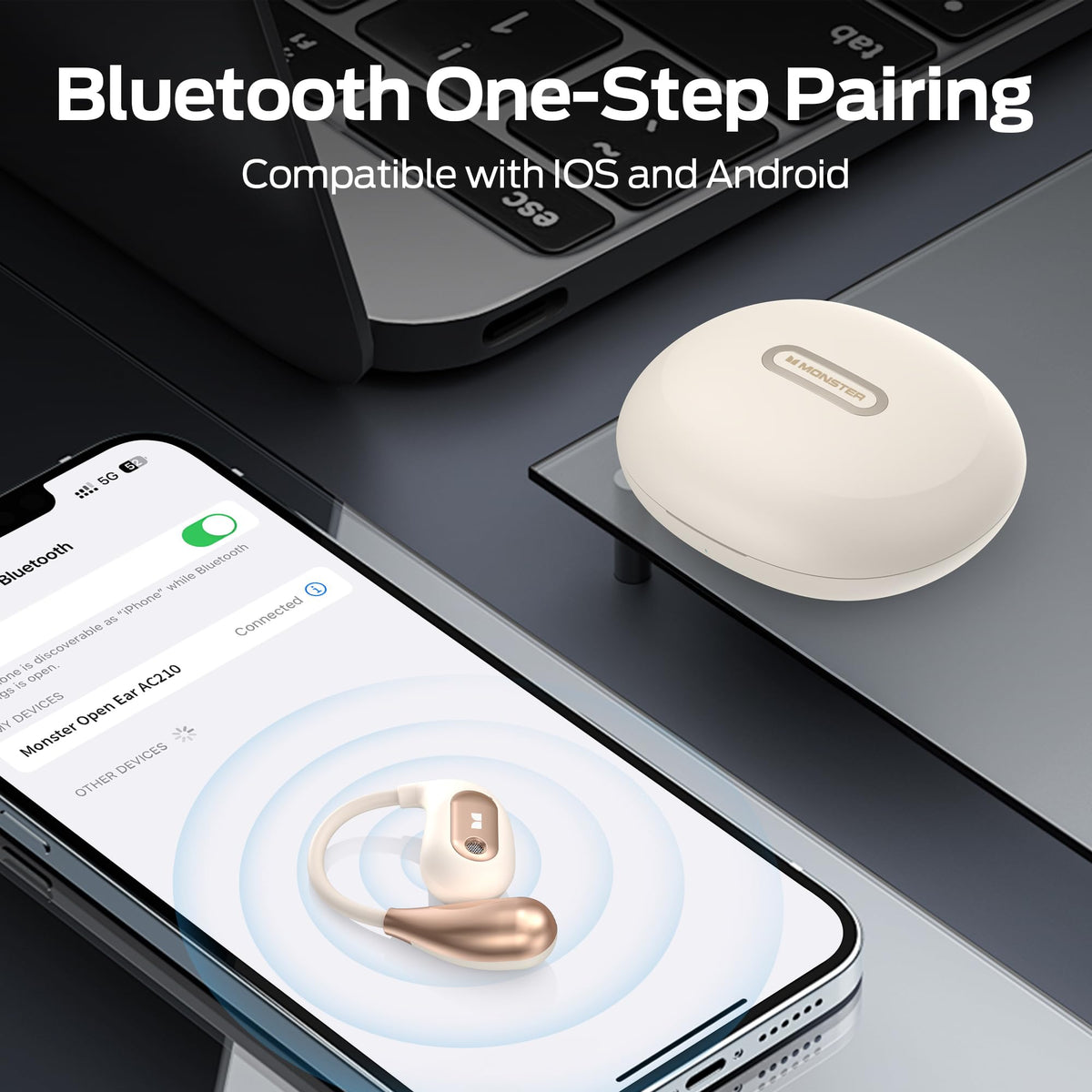 Monster AC210 open-ear headphones microphone close-up for clear hands-free calls