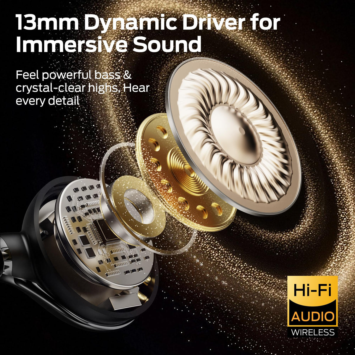 Monster AC225 close-up of driver housing highlighting audio-focused construction benefit