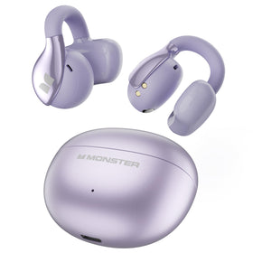 Monster AC225 front profile in purple showing clip-on fit and sleek finish for comfort