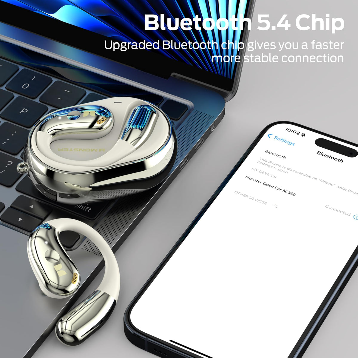 Monster AC360 charging dock open displaying portable recharge and extended playtime