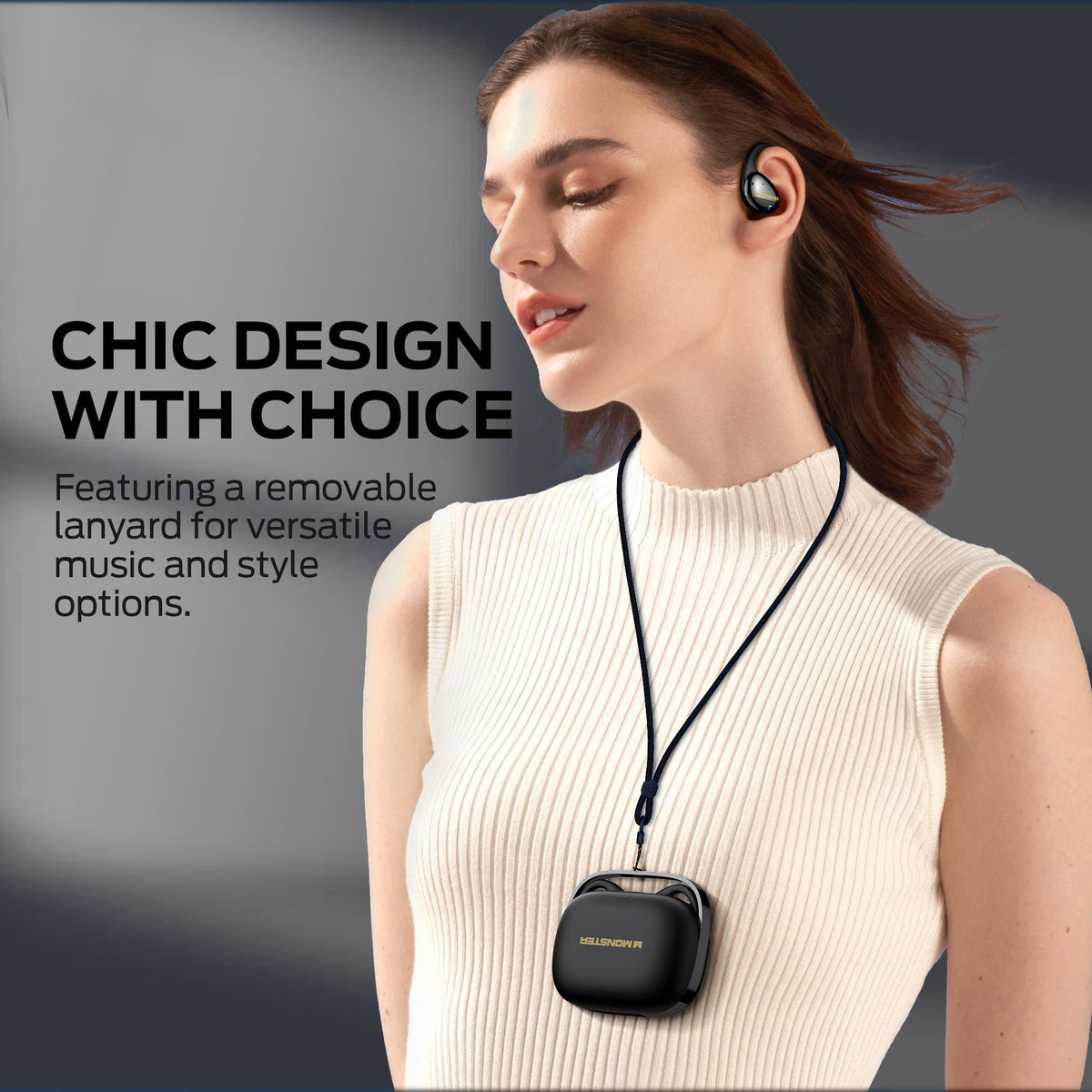 Monster AC520 sliding handbag case demonstrating secure storage and on-the-go charging benefit