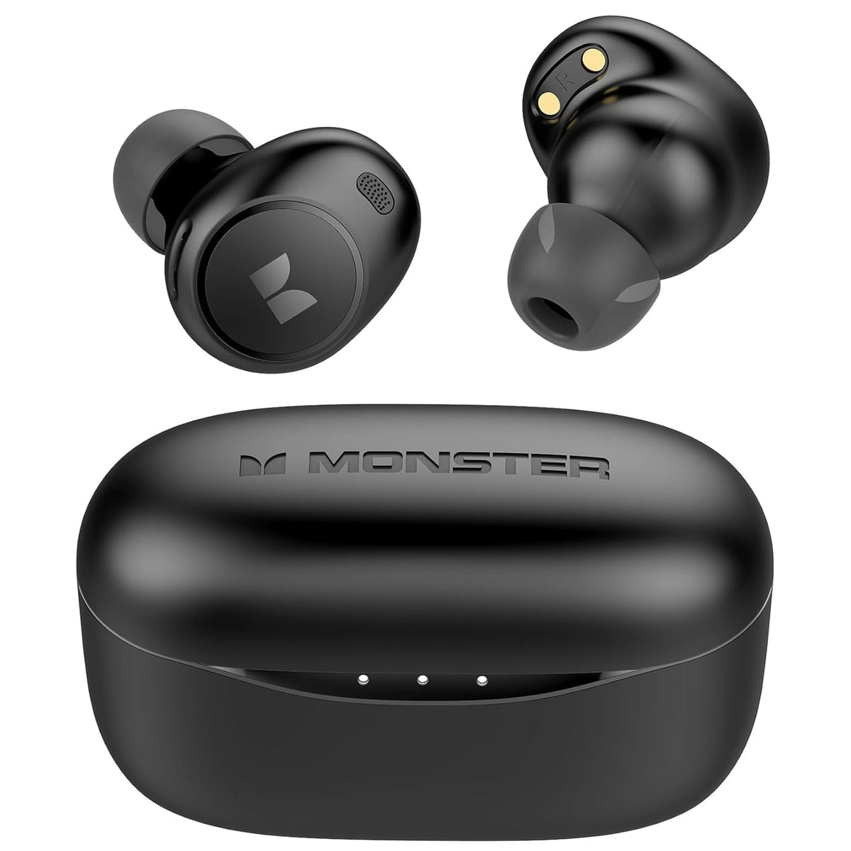 Monster Achieve 300 AirLinks earbuds in case for on-the-go charging