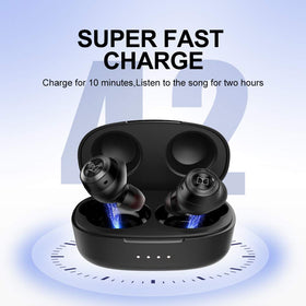 Monster earbuds and case held in hand illustrating small size and travel ease